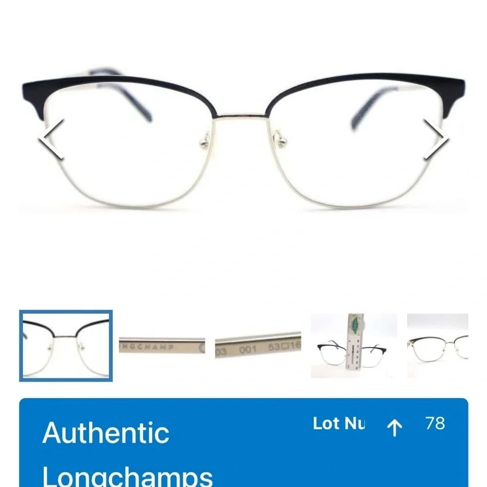 Longchamp glasses black metal frame with gold trim and case